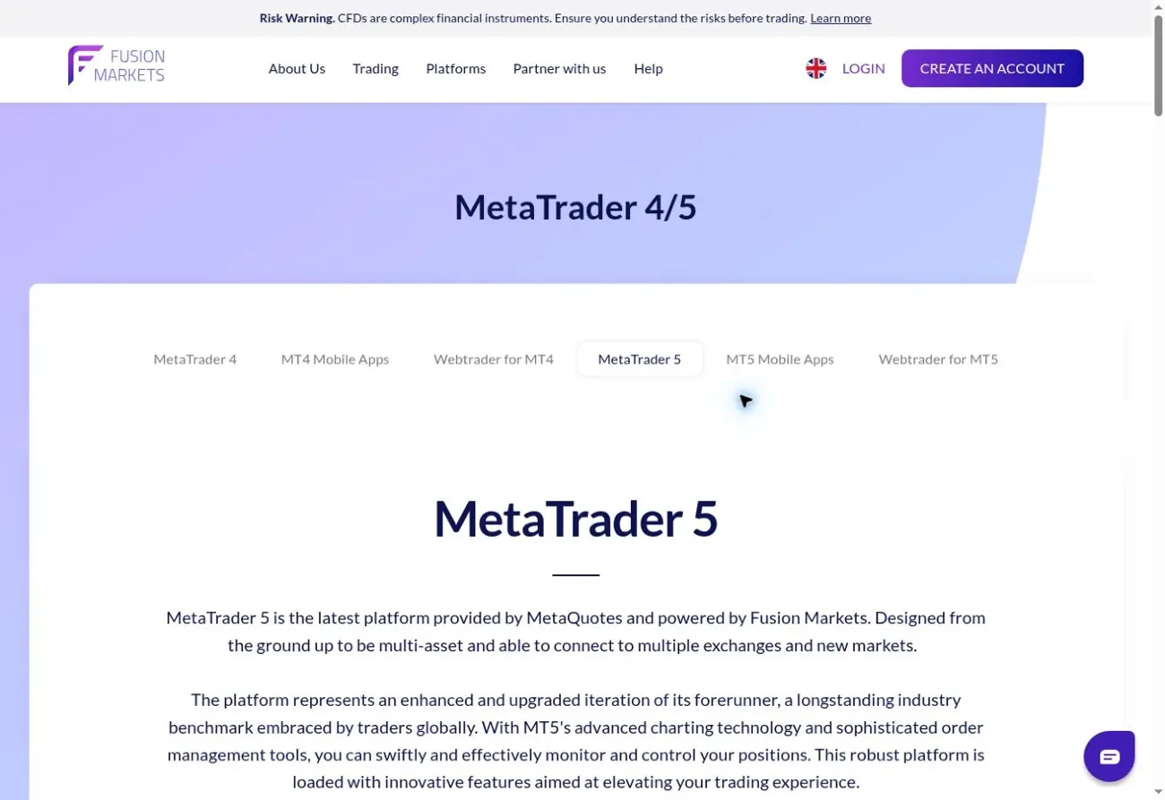 Fusion Markets — Produkt- und Servicedarstellung der offiziellen Website